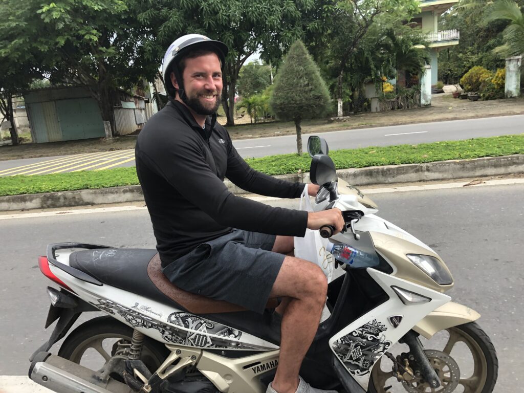 Davis on a scooter