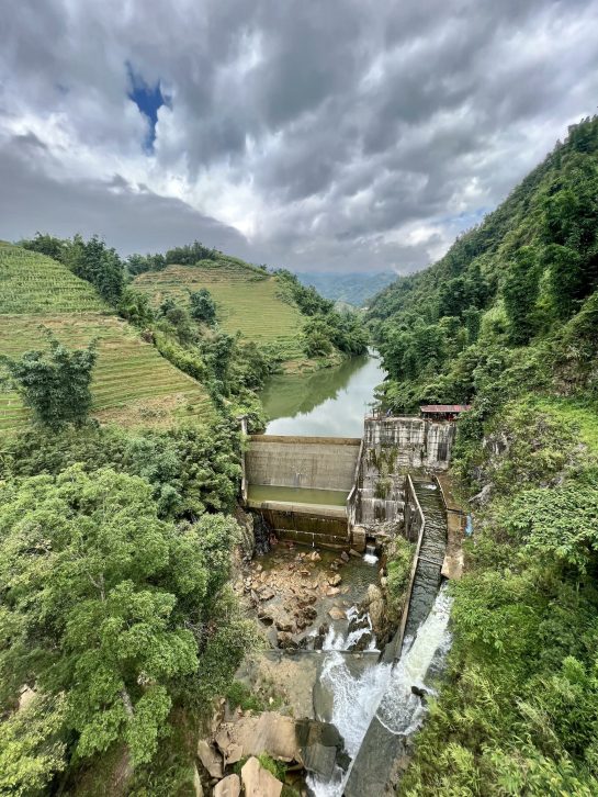 Dam, river and rice paddies in Vietnam